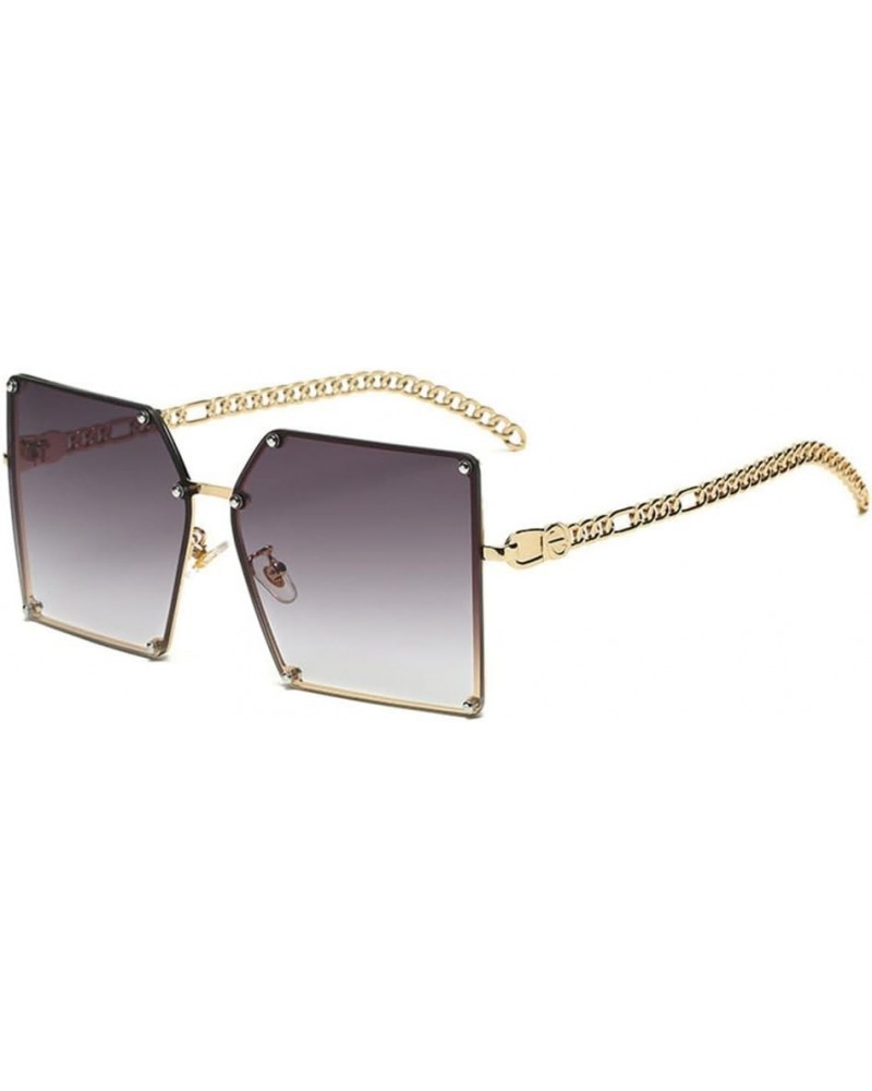 Gradient Sunglasses Metal Oversized Square Sunglasses Frame Rivet Glass Alloy Chain Arms Eyeglasses Gradient Gray $21.48 Rect...