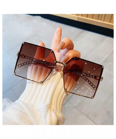 Gradient Sunglasses Metal Oversized Square Sunglasses Frame Rivet Glass Alloy Chain Arms Eyeglasses Gradient Gray $21.48 Rect...