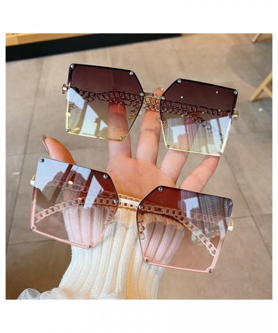 Gradient Sunglasses Metal Oversized Square Sunglasses Frame Rivet Glass Alloy Chain Arms Eyeglasses Gradient Gray $21.48 Rect...