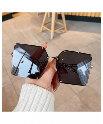 Gradient Sunglasses Metal Oversized Square Sunglasses Frame Rivet Glass Alloy Chain Arms Eyeglasses Gradient Gray $21.48 Rect...