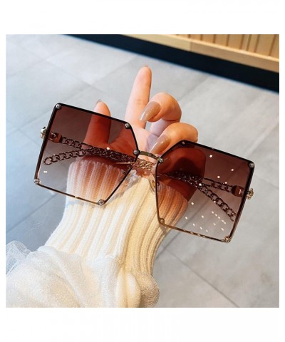 Gradient Sunglasses Metal Oversized Square Sunglasses Frame Rivet Glass Alloy Chain Arms Eyeglasses Gradient Gray $21.48 Rect...