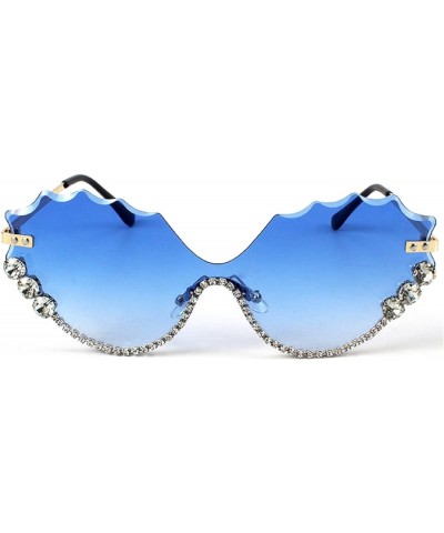 Funny Jeweled Frame Costume Party Rhinestone Sunglasses for Women Rimless Cat Eye Sunglasses Novelty Diamond Eyewear Blue $9....