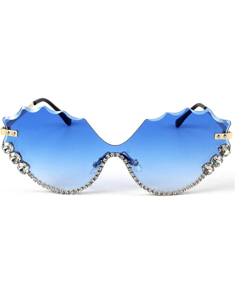 Funny Jeweled Frame Costume Party Rhinestone Sunglasses for Women Rimless Cat Eye Sunglasses Novelty Diamond Eyewear Blue $9....