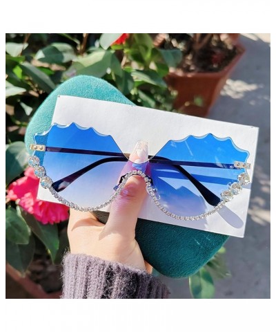 Funny Jeweled Frame Costume Party Rhinestone Sunglasses for Women Rimless Cat Eye Sunglasses Novelty Diamond Eyewear Blue $9....