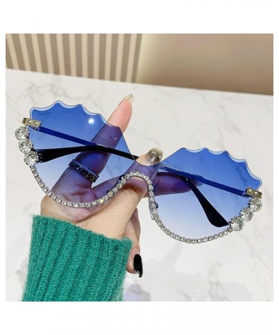 Funny Jeweled Frame Costume Party Rhinestone Sunglasses for Women Rimless Cat Eye Sunglasses Novelty Diamond Eyewear Blue $9....