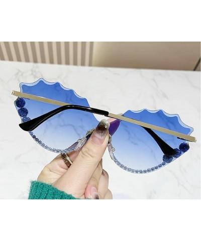 Funny Jeweled Frame Costume Party Rhinestone Sunglasses for Women Rimless Cat Eye Sunglasses Novelty Diamond Eyewear Blue $9....