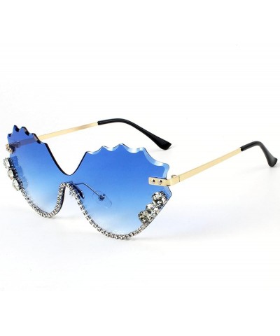 Funny Jeweled Frame Costume Party Rhinestone Sunglasses for Women Rimless Cat Eye Sunglasses Novelty Diamond Eyewear Blue $9....