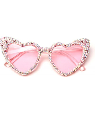 Trendy Rhinestone Love Heart Sunglasses Retro Cat Eye Diamond Sun Glasses Funny Party Outdoor for Women Men Ab Pink $9.76 Des...