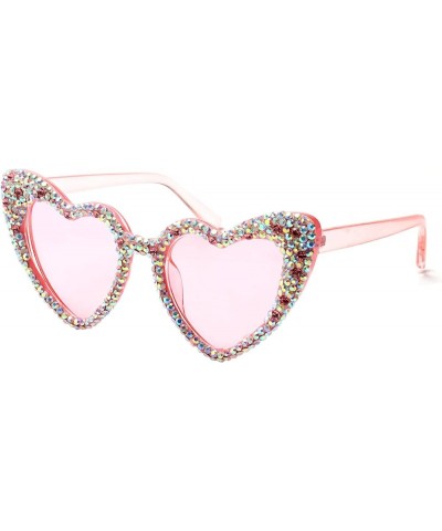 Trendy Rhinestone Love Heart Sunglasses Retro Cat Eye Diamond Sun Glasses Funny Party Outdoor for Women Men Ab Pink $9.76 Des...