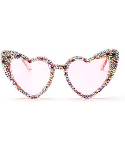 Trendy Rhinestone Love Heart Sunglasses Retro Cat Eye Diamond Sun Glasses Funny Party Outdoor for Women Men Ab Pink $9.76 Des...