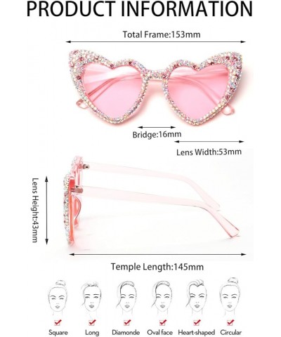 Trendy Rhinestone Love Heart Sunglasses Retro Cat Eye Diamond Sun Glasses Funny Party Outdoor for Women Men Ab Pink $9.76 Des...