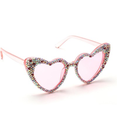 Trendy Rhinestone Love Heart Sunglasses Retro Cat Eye Diamond Sun Glasses Funny Party Outdoor for Women Men Ab Pink $9.76 Des...