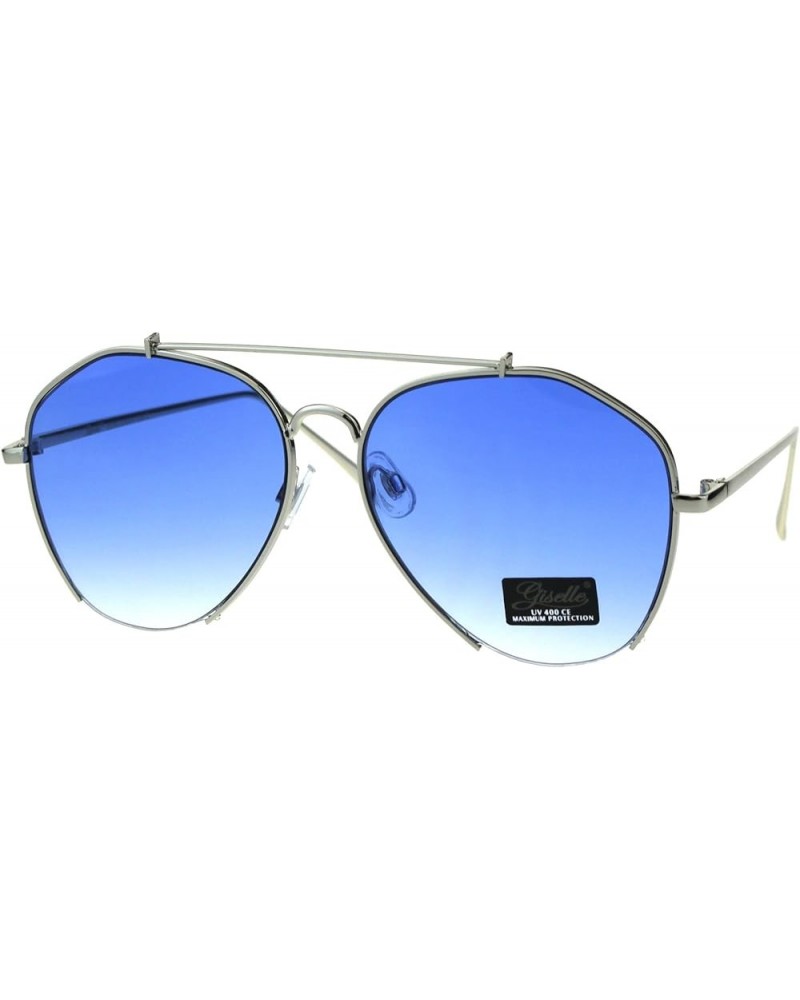 Womens Luxury Designer Crop Bottom Metal Rim Boyfriend Style Sunglasses Silver Blue $9.33 Rectangular