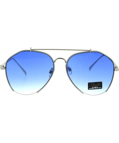 Womens Luxury Designer Crop Bottom Metal Rim Boyfriend Style Sunglasses Silver Blue $9.33 Rectangular