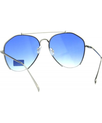 Womens Luxury Designer Crop Bottom Metal Rim Boyfriend Style Sunglasses Silver Blue $9.33 Rectangular