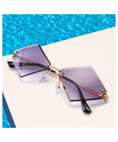 Diamond Shaped Rimless Women Sunglasses Outdoor Holiday Beach Fashion UV400 Sunglasses Gift D $15.34 Rimless