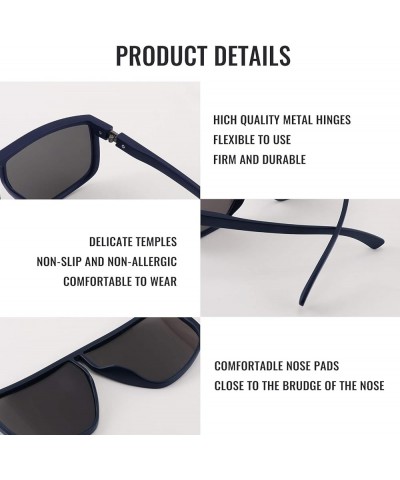 Square Oversized Sunglasses for Women Men Flat Top Fashion Shades B2669 Blue Frame/Grey Lens $9.66 Oversized