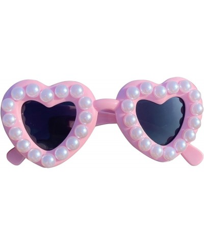 Super Cute bling Pearl Heart Sunglasses Ladies Candy Color Heart Shaped Diamond Sunglasses Party Eyewear for Women Pink $10.0...