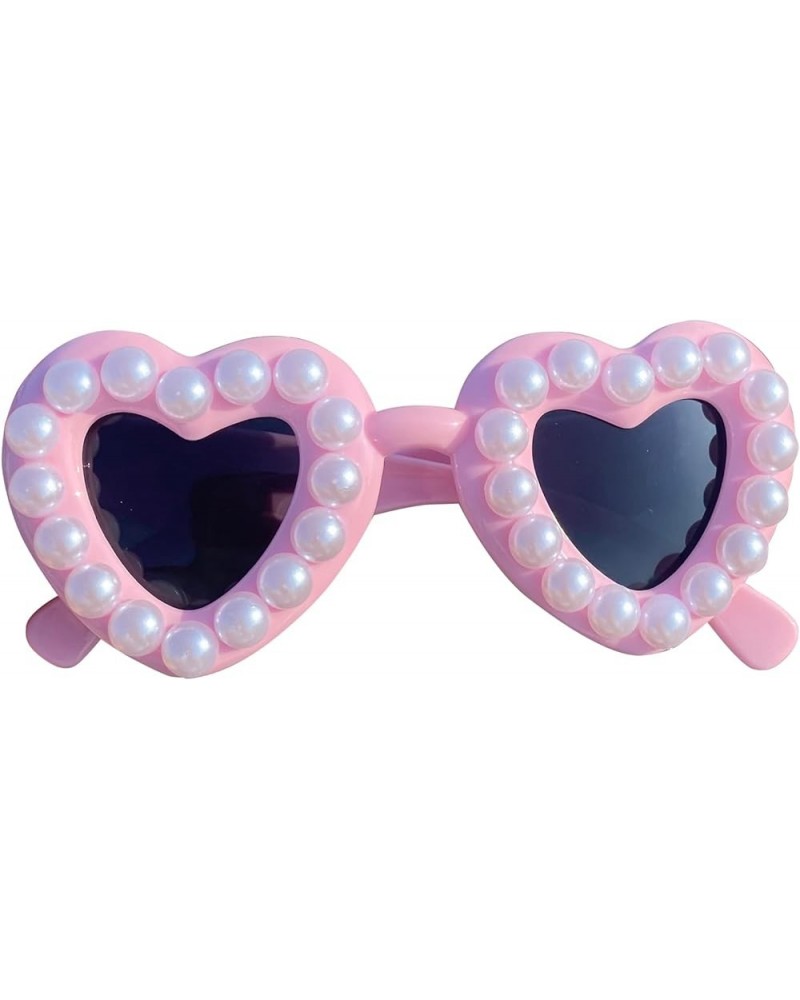 Super Cute bling Pearl Heart Sunglasses Ladies Candy Color Heart Shaped Diamond Sunglasses Party Eyewear for Women Pink $10.0...