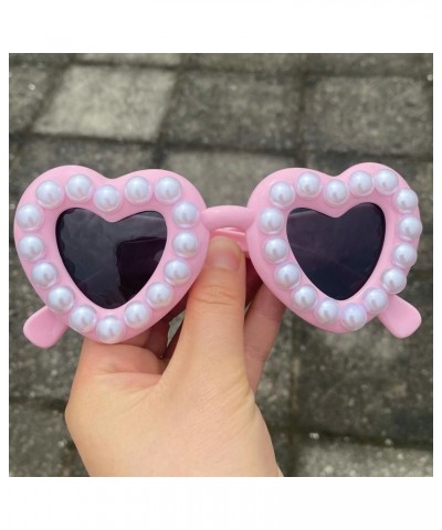 Super Cute bling Pearl Heart Sunglasses Ladies Candy Color Heart Shaped Diamond Sunglasses Party Eyewear for Women Pink $10.0...