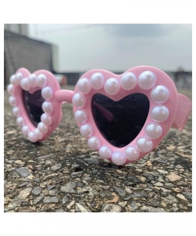 Super Cute bling Pearl Heart Sunglasses Ladies Candy Color Heart Shaped Diamond Sunglasses Party Eyewear for Women Pink $10.0...