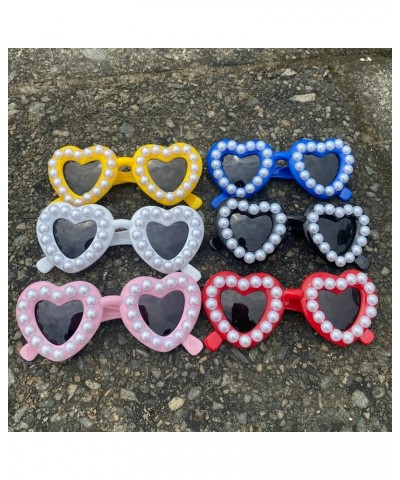 Super Cute bling Pearl Heart Sunglasses Ladies Candy Color Heart Shaped Diamond Sunglasses Party Eyewear for Women Pink $10.0...