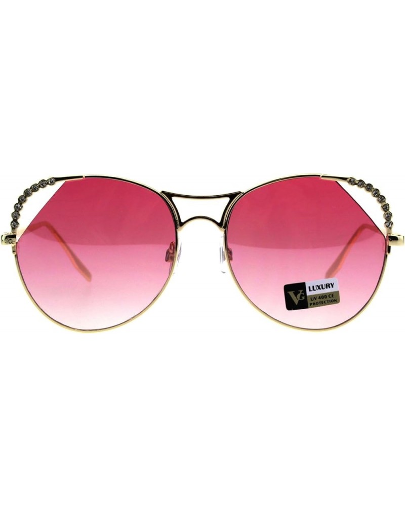 Womens Rhinestone Iced Jewel Horn Metal Rim Butterfly Sunglasses Gold Pink $10.05 Butterfly