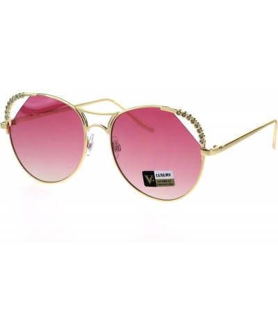 Womens Rhinestone Iced Jewel Horn Metal Rim Butterfly Sunglasses Gold Pink $10.05 Butterfly