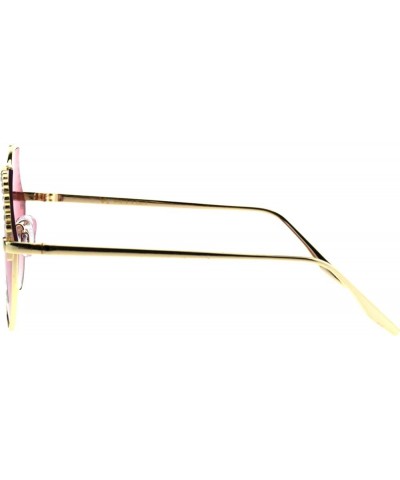 Womens Rhinestone Iced Jewel Horn Metal Rim Butterfly Sunglasses Gold Pink $10.05 Butterfly