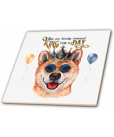 Shiba Inu King for a Day Dog Lover Crown and Sunglasses for Dad - Tiles (ct-382885-2) 6-Inch-Glass $20.26 Designer