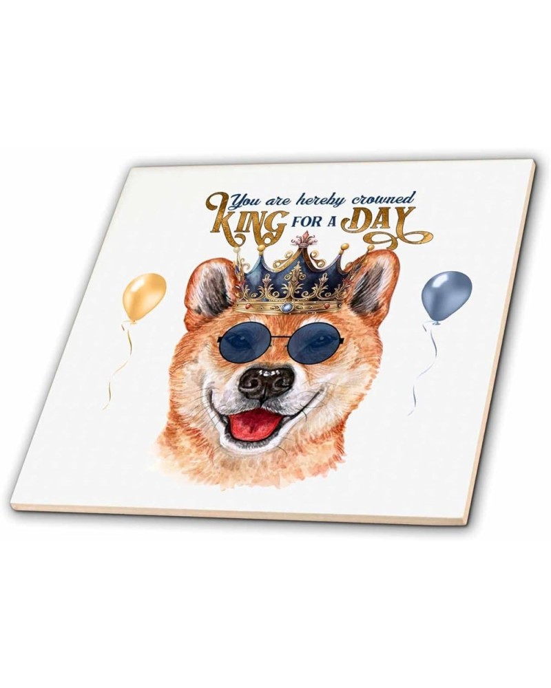 Shiba Inu King for a Day Dog Lover Crown and Sunglasses for Dad - Tiles (ct-382885-2) 6-Inch-Glass $20.26 Designer