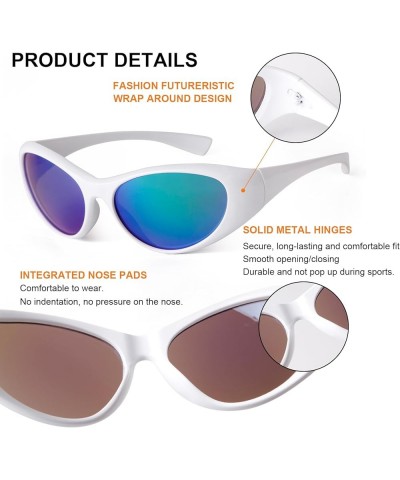 Wrap Around Sport Sunglasses for Men Women Y2K Oval Cycling Fashion UV400 Protection Sun Glasses White/Green $10.82 Oval