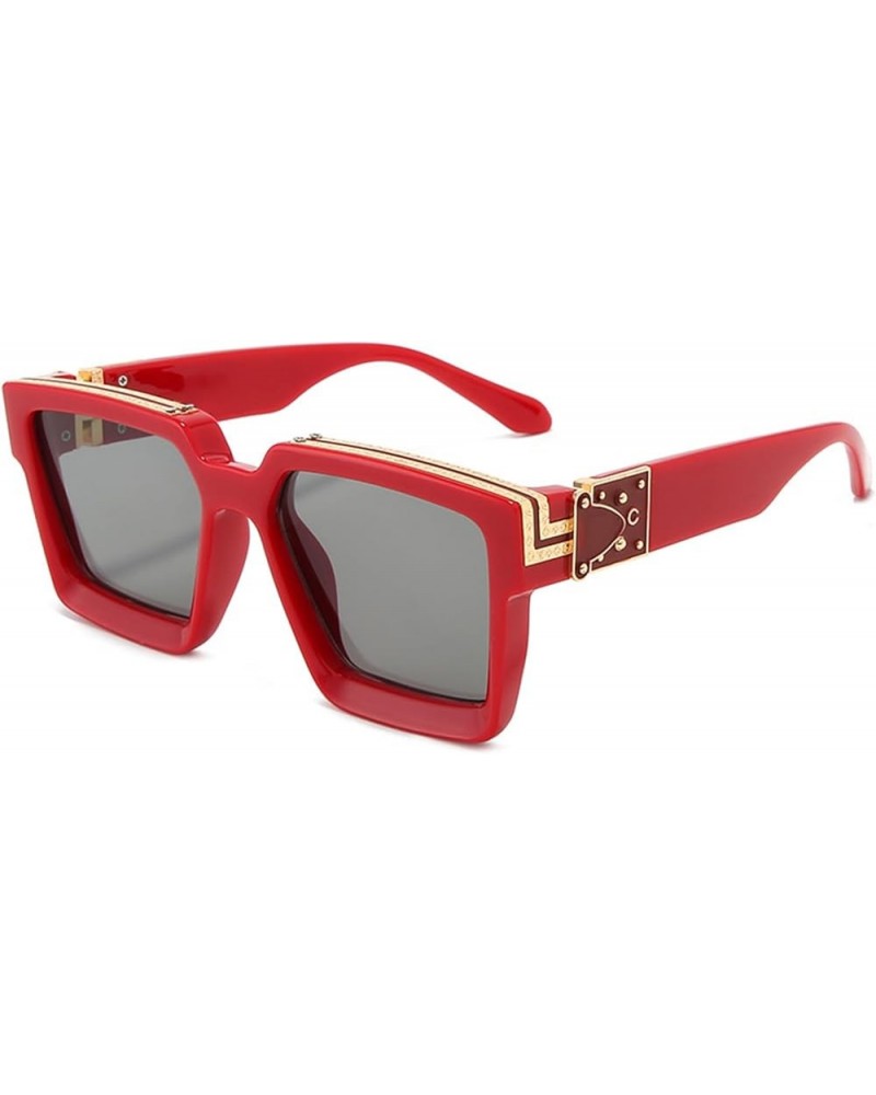 Square Sunglasses for Women Men Chunky Rectangle Frame UV400 Protection Sunglasses AM098 Red/Grey $6.88 Square