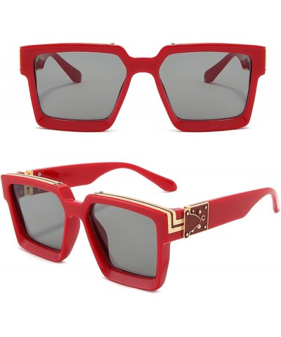 Square Sunglasses for Women Men Chunky Rectangle Frame UV400 Protection Sunglasses AM098 Red/Grey $6.88 Square