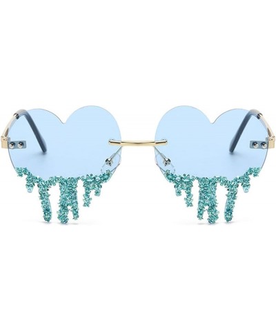 Shiny Rimless Rhinestone Bling Heart Shape Sunglasses Womens Cute Love Diamond bejeweled sunglasses Blue $11.75 Rimless