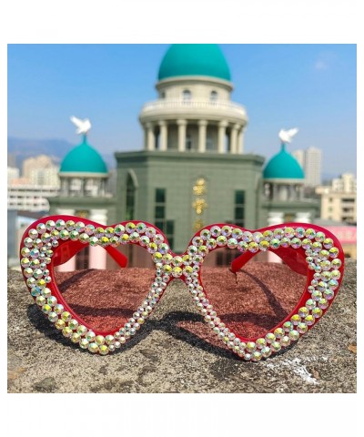 Women Heart bejeweled Sunglasses Fashion Shiny Bling Diamond Sunglasses Pink Rhinestone party Sunglasses 3pcs-black&leopard&r...