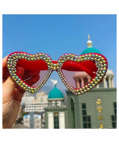 Women Heart bejeweled Sunglasses Fashion Shiny Bling Diamond Sunglasses Pink Rhinestone party Sunglasses 3pcs-black&leopard&r...