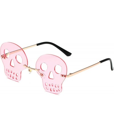 Fashion Rimless Skull Shape Sunglasses Women Funny Halloween Party Rave Y2K colourful geometry Sun Glasses Men Pink $9.09 Hex...