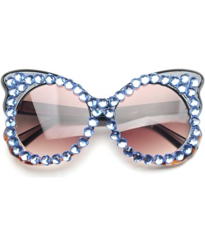 Oversized Diamond Sunglasses Women Rhinestone Cat Eye Sunglasses Vintage Female Sparkling Party Sunglasses Eyewear Black&blue...