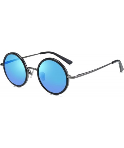 Retro 45mm Small Round Full Rim Polarized Ice Blue Mirrored Driving Sunglasses Reading Glasses for Men Women-Ice Blue||Plano ...