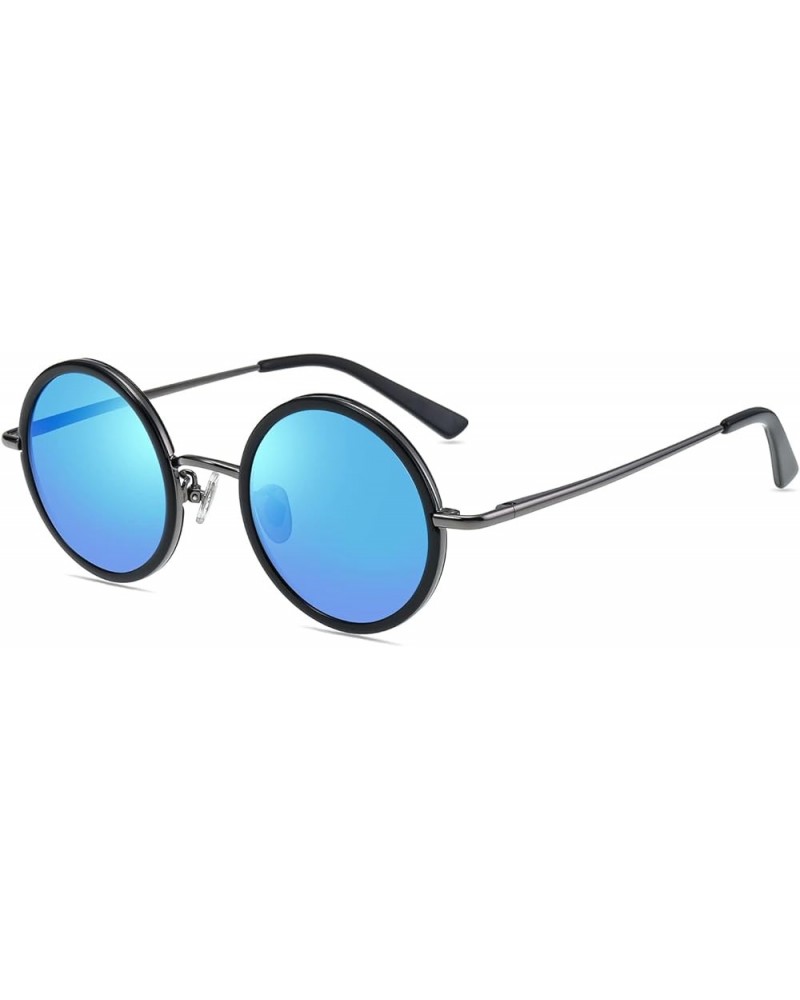 Retro 45mm Small Round Full Rim Polarized Ice Blue Mirrored Driving Sunglasses Reading Glasses for Men Women-Ice Blue||Plano ...