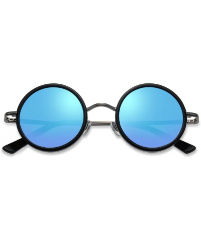 Retro 45mm Small Round Full Rim Polarized Ice Blue Mirrored Driving Sunglasses Reading Glasses for Men Women-Ice Blue||Plano ...