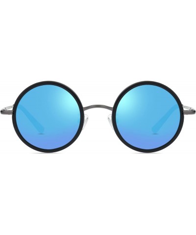 Retro 45mm Small Round Full Rim Polarized Ice Blue Mirrored Driving Sunglasses Reading Glasses for Men Women-Ice Blue||Plano ...