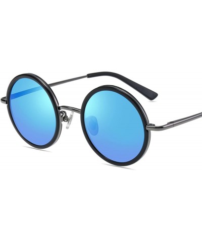 Retro 45mm Small Round Full Rim Polarized Ice Blue Mirrored Driving Sunglasses Reading Glasses for Men Women-Ice Blue||Plano ...