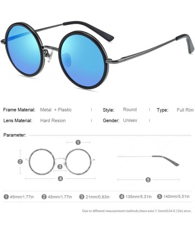 Retro 45mm Small Round Full Rim Polarized Ice Blue Mirrored Driving Sunglasses Reading Glasses for Men Women-Ice Blue||Plano ...