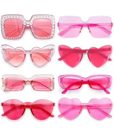 8 Pack Pink Sunglasses for Women Collection Trendy Cute Costume Accessories Eyewear Set (Transparent/Solid/Mix) Pink-clear $1...