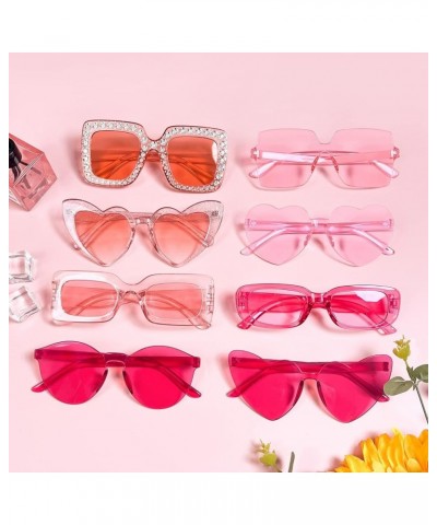 8 Pack Pink Sunglasses for Women Collection Trendy Cute Costume Accessories Eyewear Set (Transparent/Solid/Mix) Pink-clear $1...