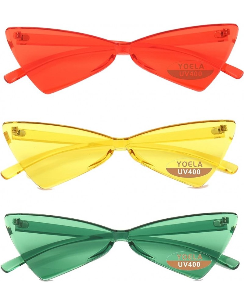 Triangle Thick Rimless Sunglasses One Piece Colored Transparent Sunglasses For Women and Men… Yellow+red+green $6.04 Triangular