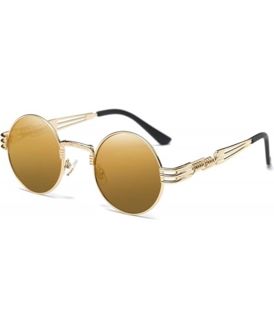 Round Sunglasses Black Steampunk Glasses Gold Metal Frame Mirror Lens Sunglasses Brown Mirror Lens/Gold Frame $10.41 Round