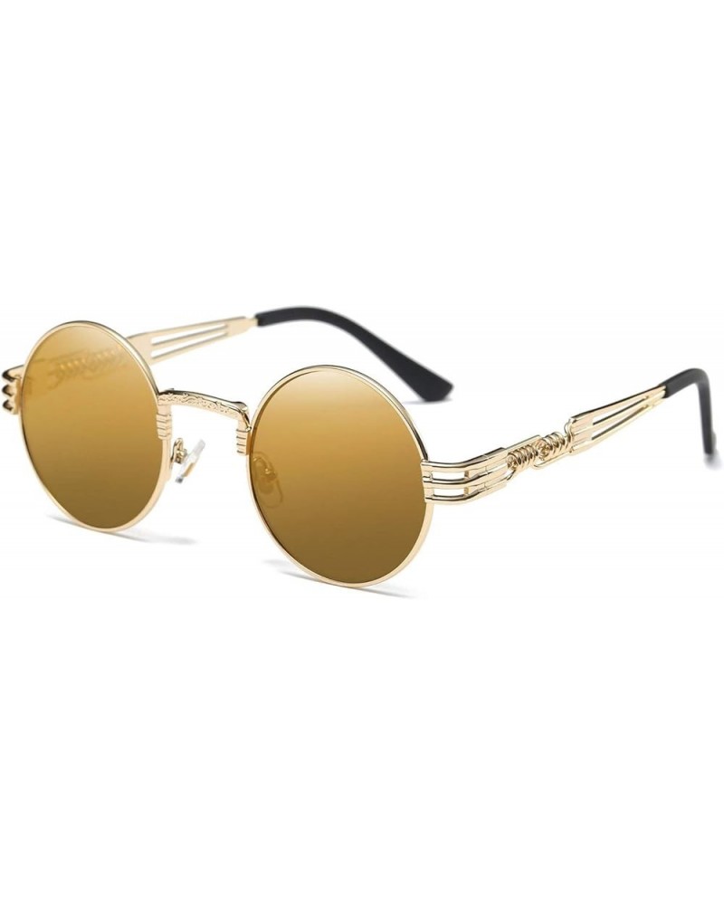 Round Sunglasses Black Steampunk Glasses Gold Metal Frame Mirror Lens Sunglasses Brown Mirror Lens/Gold Frame $10.41 Round